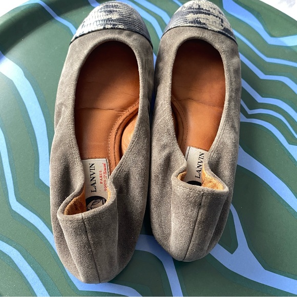 LANVIN 🩰 EUC greige suede ballet flats with snakeskin cap toe - Picture 3 of 10